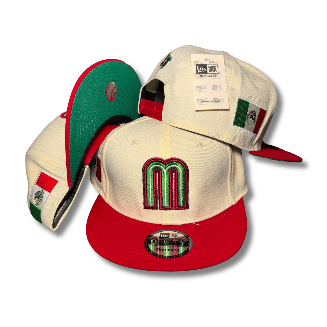 New Era 59Fifty Mexico World Baseball Classic Hat Cream, Red – Snapback Cap