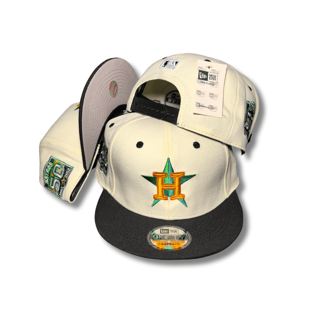 Houston Astros Cream and Black with Star Logo and Commemorative Side Patches - Snapback Cap