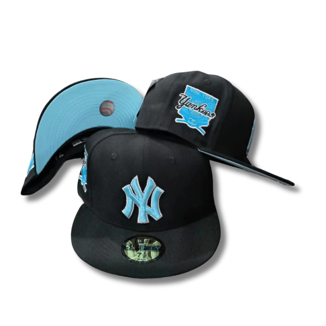 New York Yankees with Sky Blue Logo and Undervisor Black – Snapback Cap