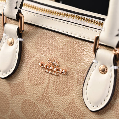 Coach Rowan Satchel – Signature Canvas Top Handle Bag with Crossbody Strap (Khaki/Chalk)