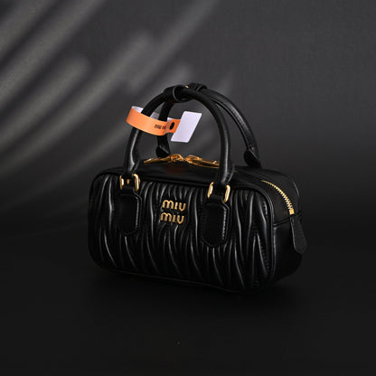 Miu Miu Black Matelassé Leather Top Handle Bag