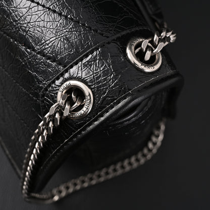 Saint Laurent Niki Medium Black Crinkled Leather Shoulder Bag