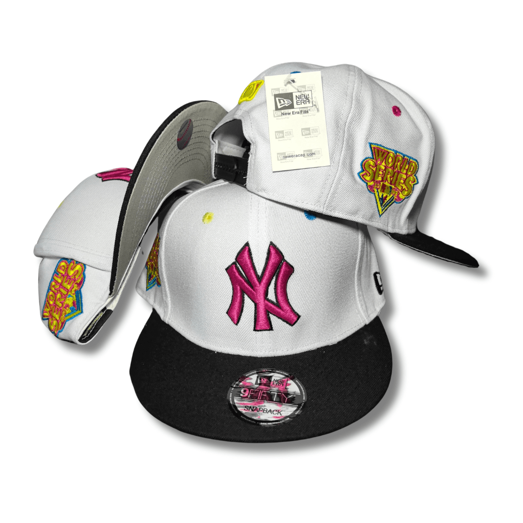 New York Yankees White & Black with Pink Logo and World Series Design - Snapback Cap