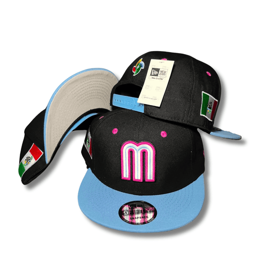 Mexico National Baseball Team New Era 9Fifty Black and Sky Blue with Pink Details – Snapback Cap