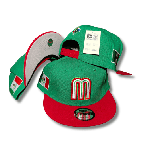 Mexico Baseball Green and Red with Flag Embroidered Patches – Snapback Cap