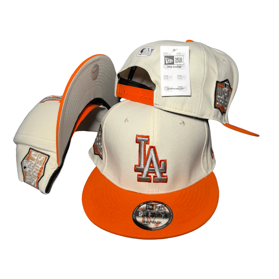 Los Angeles Dodgers Cream and Orange with World Series Side Patches – Snapback Cap