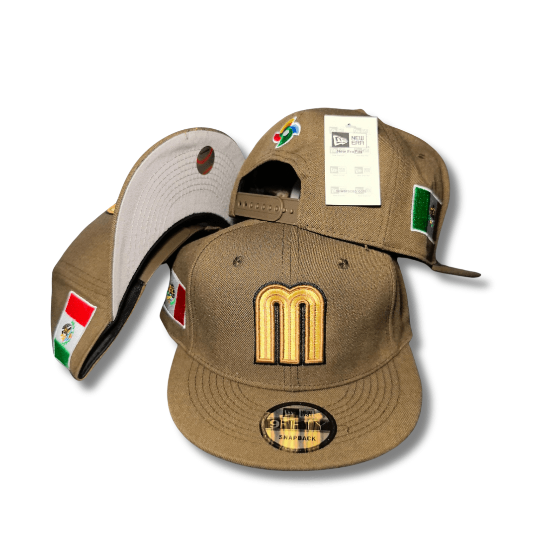 Mexico Baseball Brown with Gold Embroidered Logo and Flag Patches – Snapback Cap