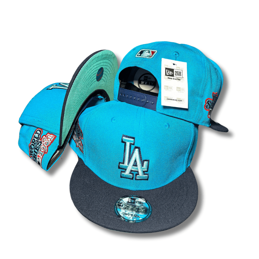 LA Baseball Team with Embroidered Logo and Unique Side Patches  Aqua Blue – Snapback Cap