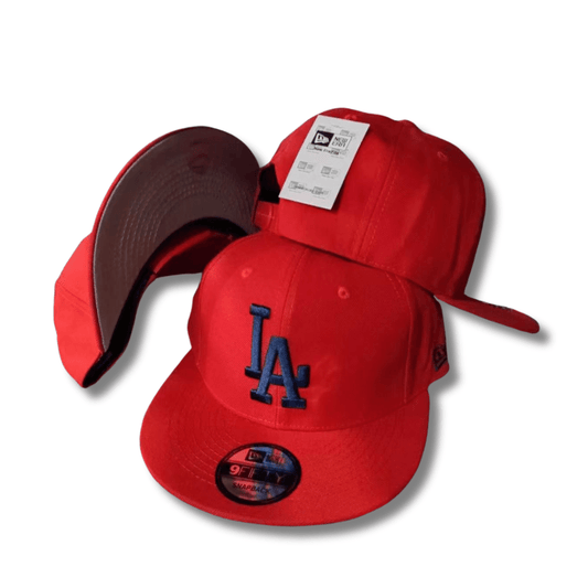 2024 LA Dodgers Straight Brim Baseball Cap, Adjustable, Red W Navy LA LOGO - Stapback Cap