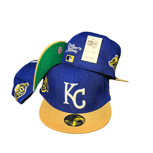 Kansas City New Era 59FIFTY Royal Blue and Yellow with Anniversary Patches - Fitted Cap