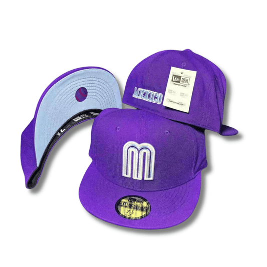 Team Mexico with Iridescent Purple Logo and Sky Blue Underbrim Purple – Fitted Cap