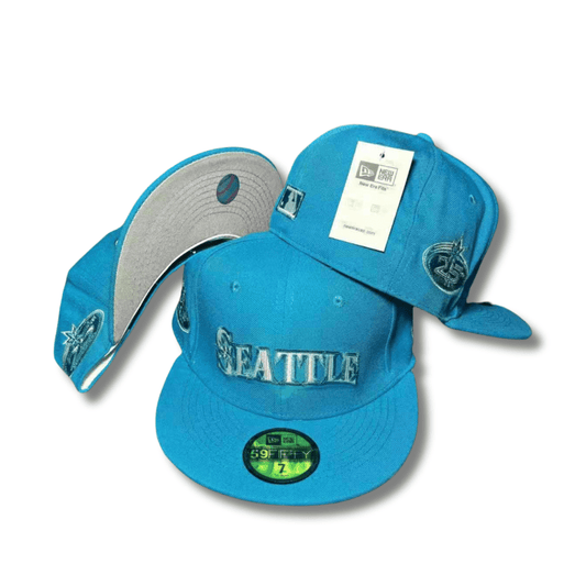Seattle with Embroidered Script and Side Patch Teal – Fitted Cap