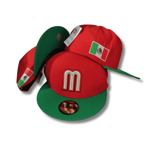 Team Mexico Red and Green with Mexican Flag Embroidery - Fitted Cap