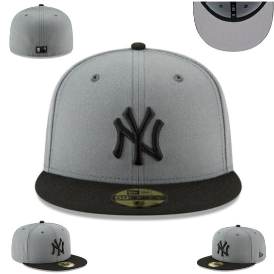 New York Yankees Gray and Black Fitted Hat with Black Embroidered Logo
