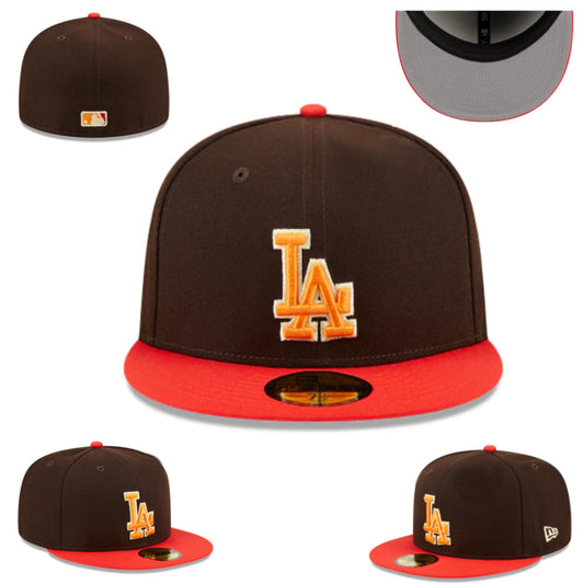 Los Angeles Dodgers Fitted Hat – Brown with Red Brim and Orange Logo