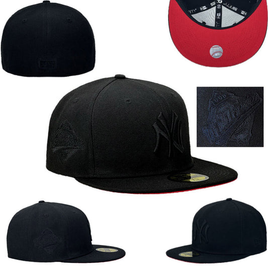 New York Yankees Blackout Logo Hat with 1996 World Series Side Patch and Red Undervisor